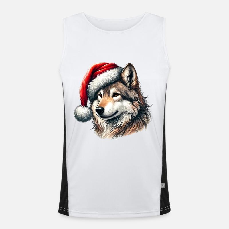 Howling Wolf with Santa Hat - Men's Functional Contrast Tank Top  - white/black