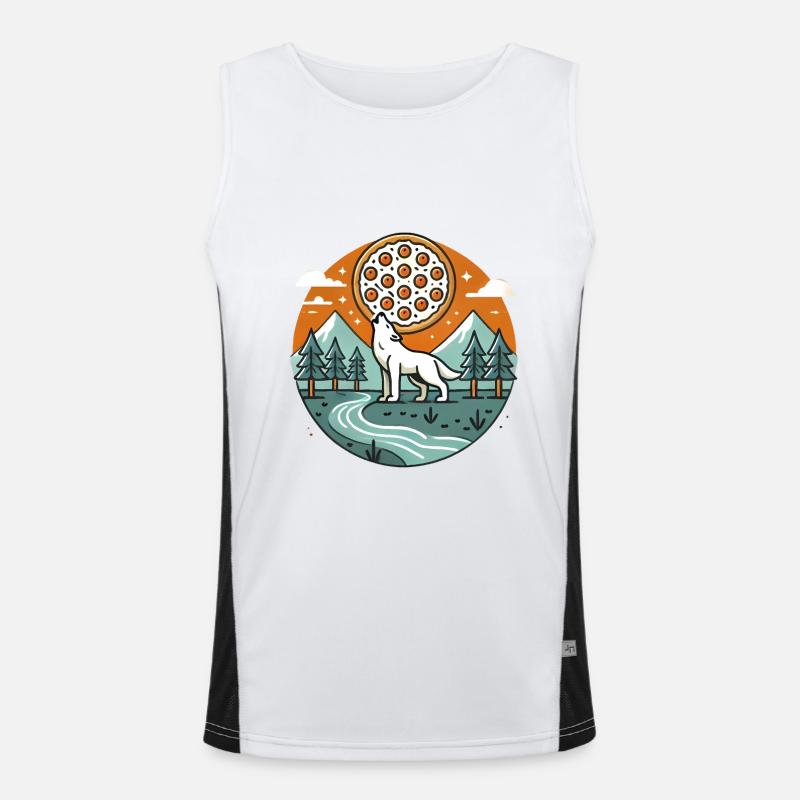Heulender Wolf mit Pizza Mond Funktionelles Kontrast-Tank Top für Männer 