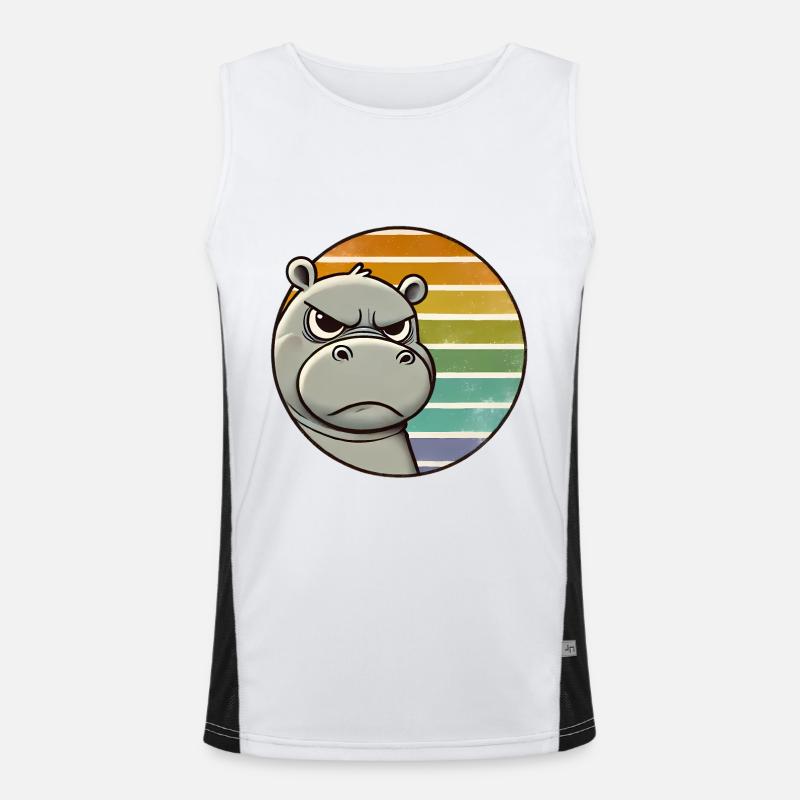 Grumpy Hippo Retro Rainbow Design - Men's Functional Contrast Tank Top  - white/black