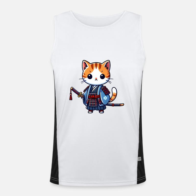 Samurai Cat in Blue Robes with Katana Men's Functional Contrast Tank Top 