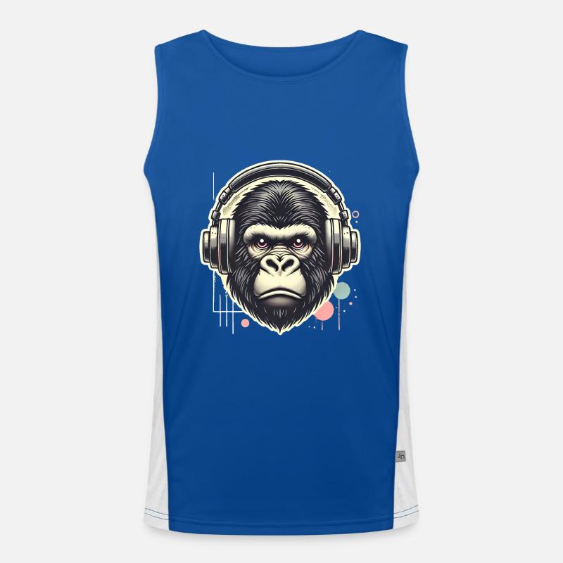 Gorilla with Headphones Splatter Art Men's Functional Contrast Tank Top 