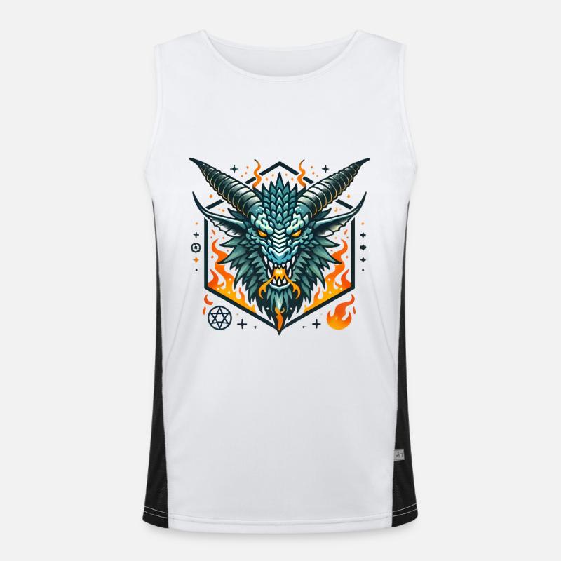 Fierce Flaming Dragon Head Badge Men's Functional Contrast Tank Top 