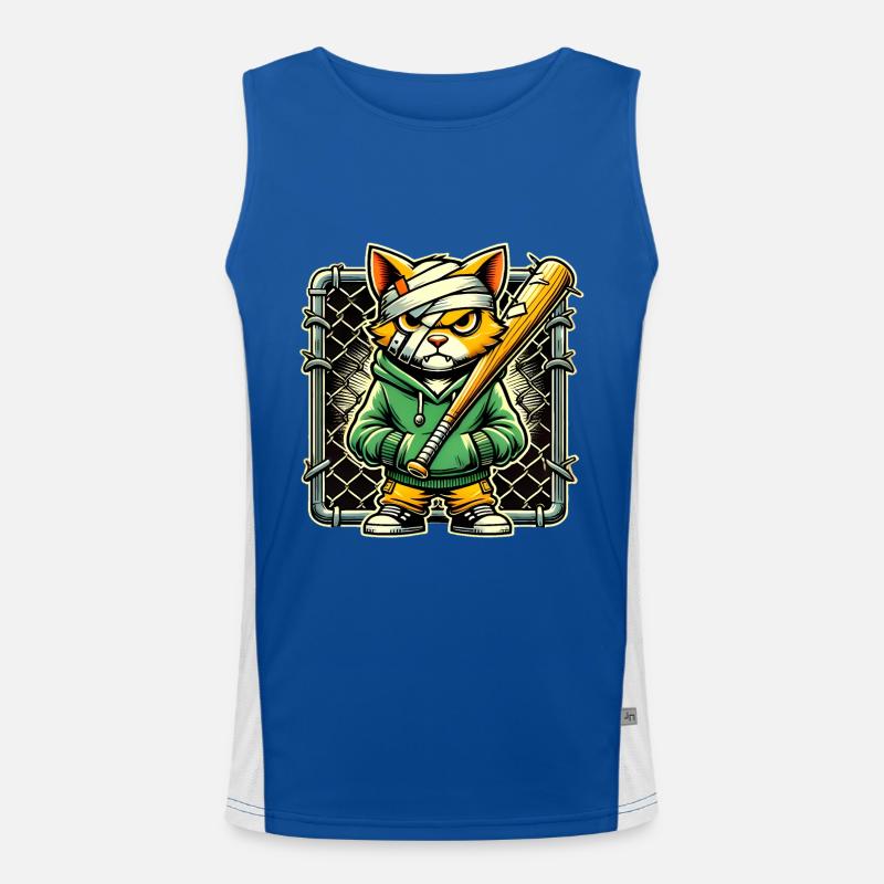 Chat féroce avec chauve-souris Conception graphique Débardeur respirant contrasté Homme 