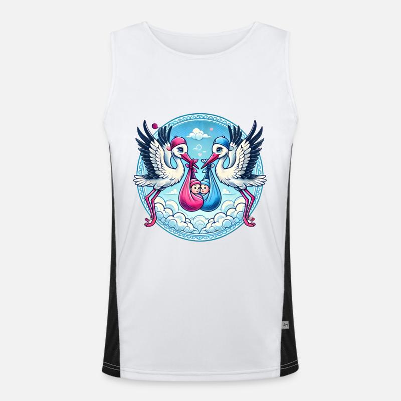 Rosa oder Blauer Storch Baby Bundle Design Funktionelles Kontrast-Tank Top für Männer 