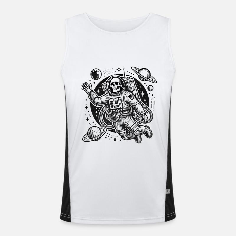 Skeleton Astronaut Floating in Space Men's Functional Contrast Tank Top 
