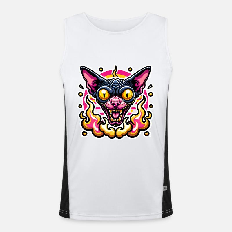 Fierce Sphynx Cat Valentine Flames - Men's Functional Contrast Tank Top  - white/black