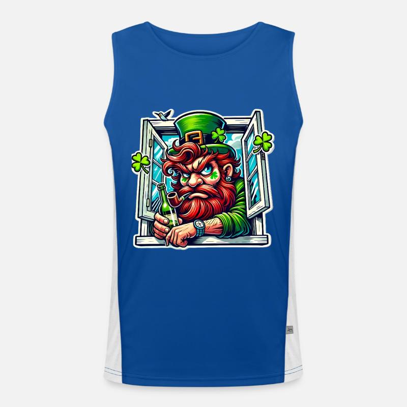 Grumpy Leprechaun St Patricks Window Men's Functional Contrast Tank Top 