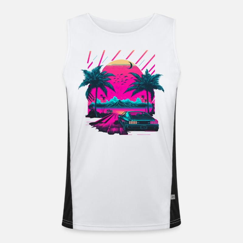 Synthwave Palm Beach Funktionelles Kontrast-Tank Top für Männer 