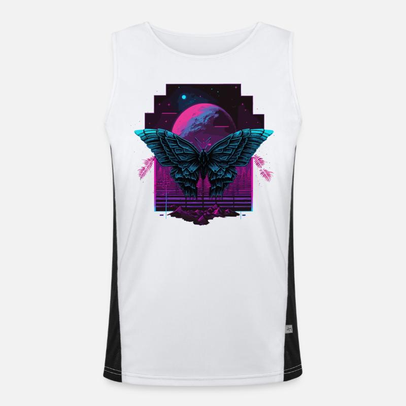 Buttterfly bei der Vaporwave Night Funktionelles Kontrast-Tank Top für Männer 