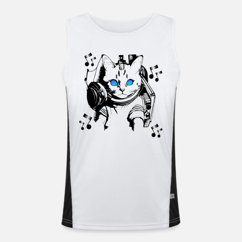 DJ Katze mit Kopfhörern Funktionelles Kontrast-Tank Top für Männer 