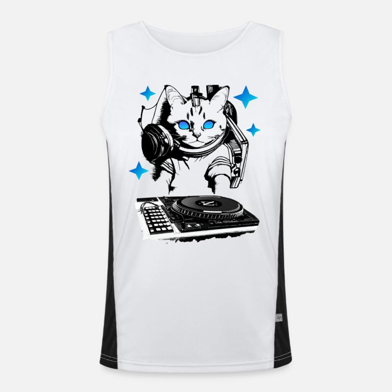 DJ cat avec table de mixage Débardeur respirant contrasté Homme 