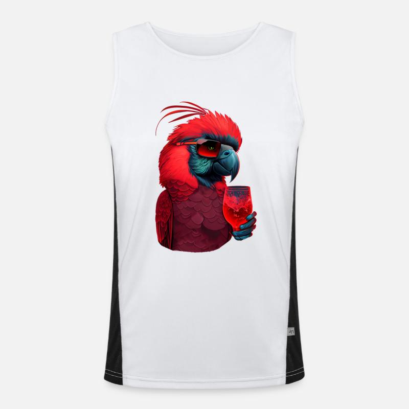 red macaw parrot with drink and funky glasses Men's Functional Contrast Tank Top 