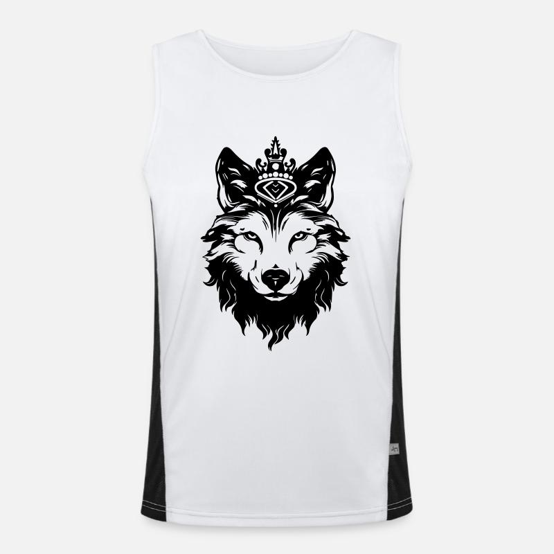 Wolf Crown Head King - Men's Functional Contrast Tank Top - white/black