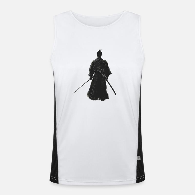 Samurai Shirt, Shadow, Sticker, Bag, Custom text Men's Functional Contrast Tank Top 