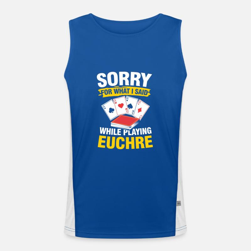 Sorry For What I Said While Playing Euchre Funktionelles Kontrast-Tank Top für Männer 