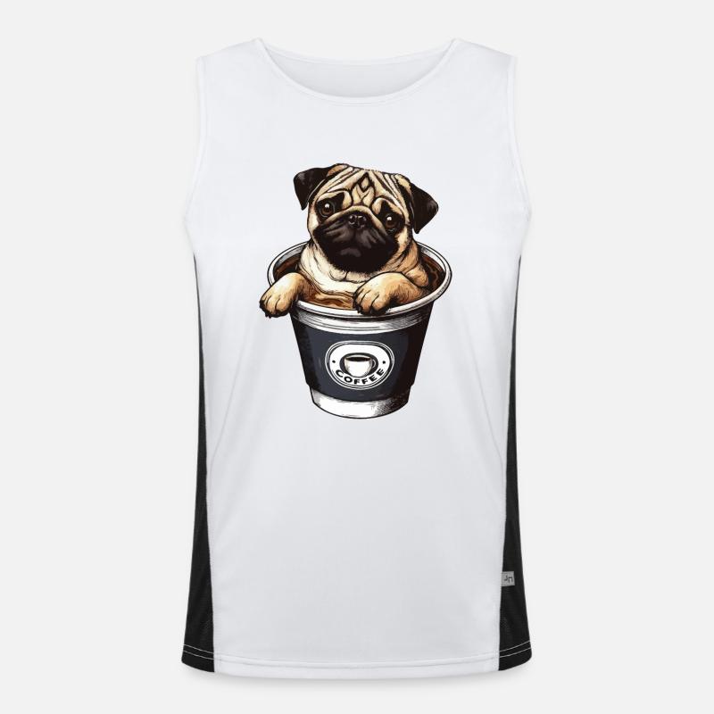 Mops Hund im Kaffeebecher Kaffeetrinker Kaffee Funktionelles Kontrast-Tank Top für Männer 