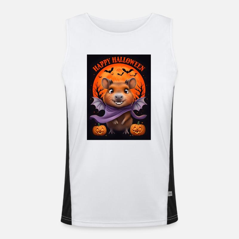 Halloween Capybara Ghost Gift Idea - Men's Functional Contrast Tank Top  - white/black