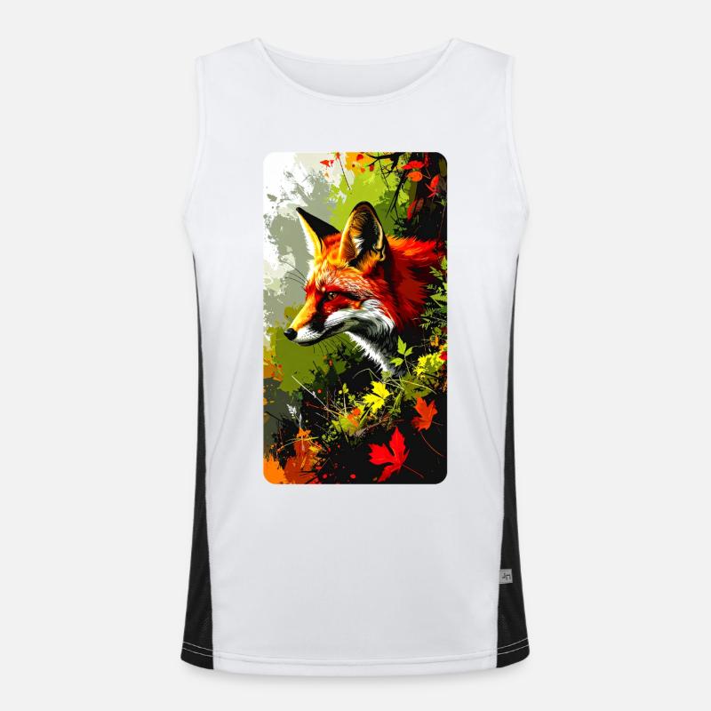 Fuchs im Wald im Herbstlaub (Blick nach Links) Funktionelles Kontrast-Tank Top für Männer 