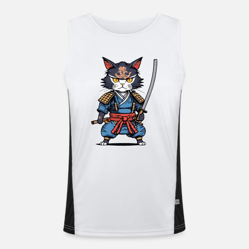 Samurai-Katze #22 Funktionelles Kontrast-Tank Top für Männer 