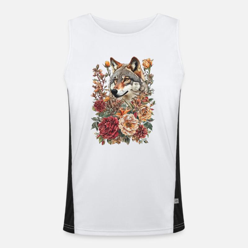 Wolf und Blumen Funktionelles Kontrast-Tank Top für Männer 