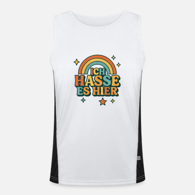 Ironic rainbow saying, I hate it here Men's Functional Contrast Tank Top 