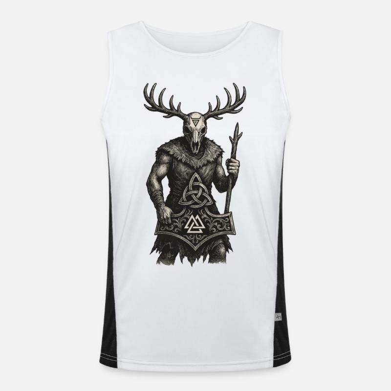 Wächter des Waldes | Valknut & Mjölnir Totem Funktionelles Kontrast-Tank Top für Männer 