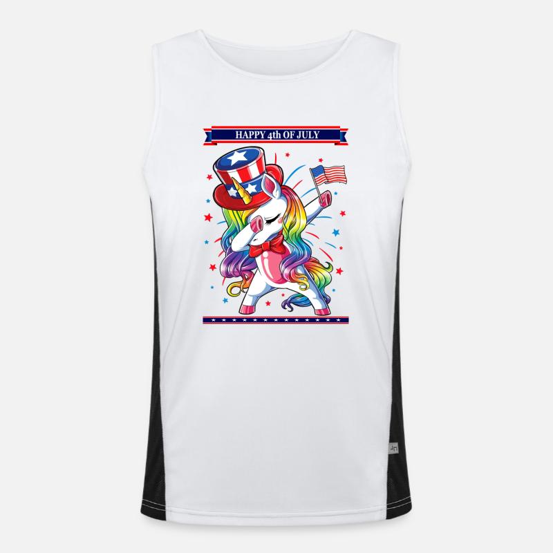Dabbing Einhorn 4. Juli Amerikanische Flagge Funktionelles Kontrast-Tank Top für Männer 