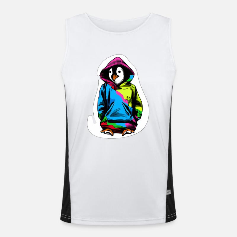 Süßer Pinguin mit Bunten Pullover Funktionelles Kontrast-Tank Top für Männer 