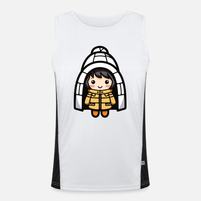 Eskimo Winter Comic Iglu Funktionelles Kontrast-Tank Top für Männer 