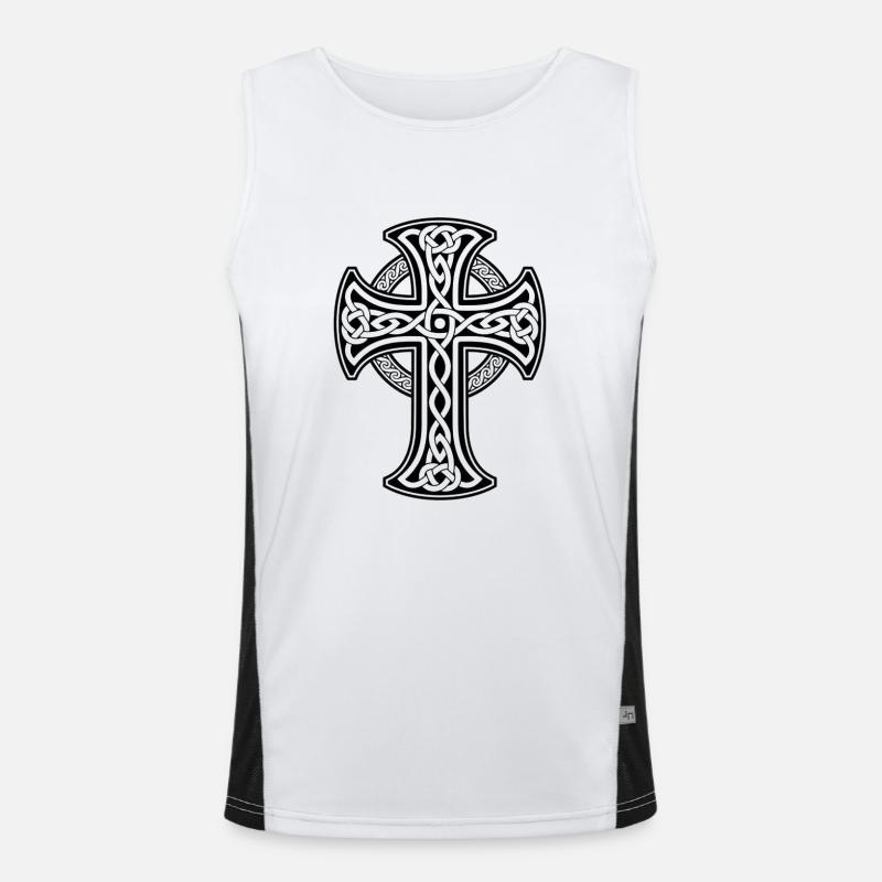 Black Celtic cross with circular braid - Men's Functional Contrast Tank Top  - white/black
