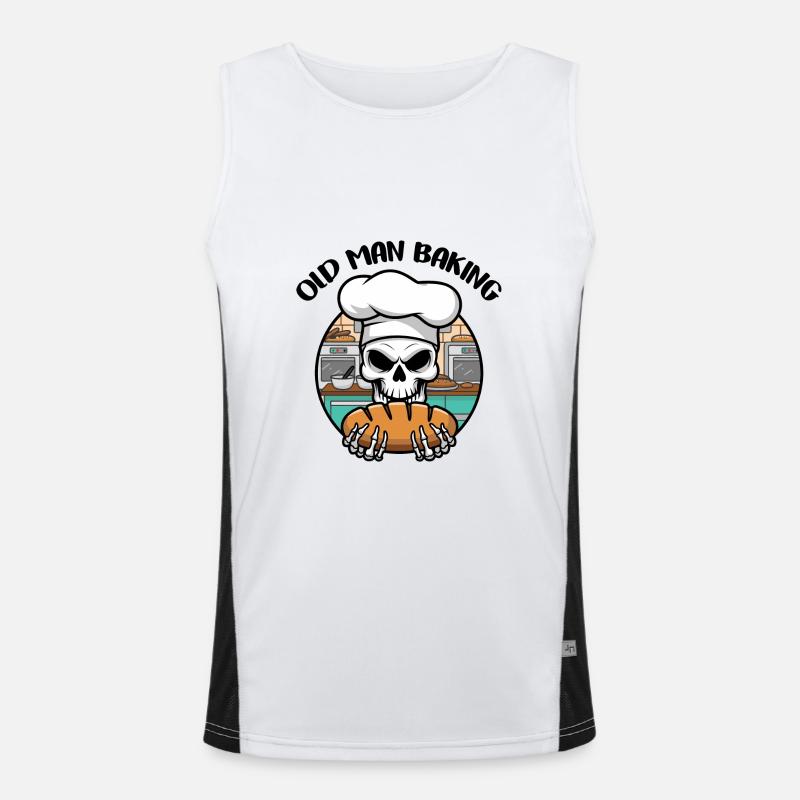 Funny Baker Skull with Bread - Men's Functional Contrast Tank Top  - white/black