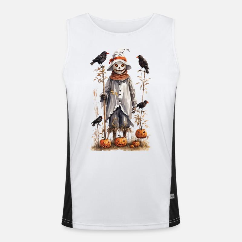 Herbstliche Vogelscheuche Halloween Ästhetik Funktionelles Kontrast-Tank Top für Männer 