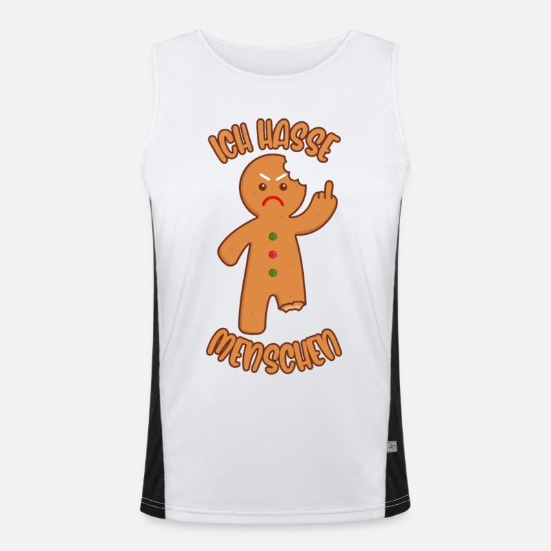 Lebkuchenmann Mittelfinger Ich hasse Menschen Funktionelles Kontrast-Tank Top für Männer 
