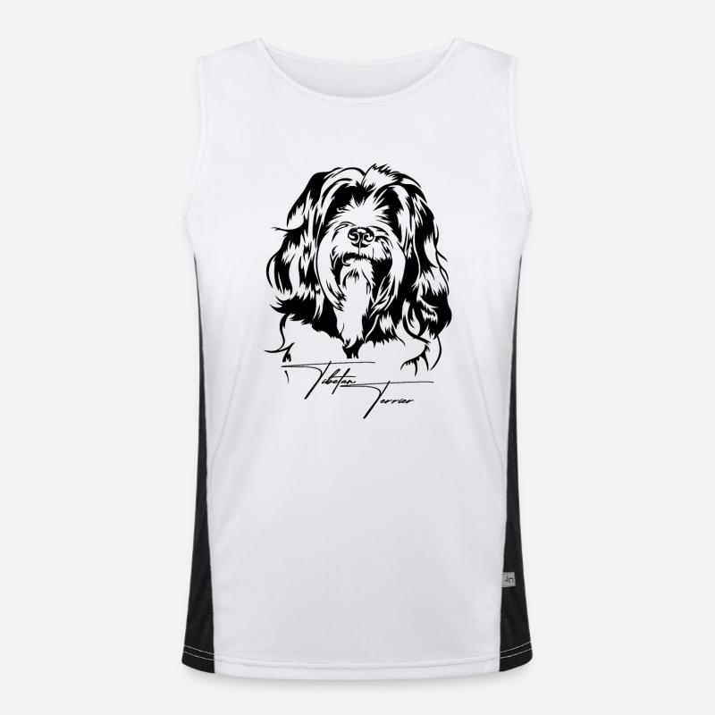 Tibetan Terrier Portrait Hundeportrait Wilsigns Funktionelles Kontrast-Tank Top für Männer 