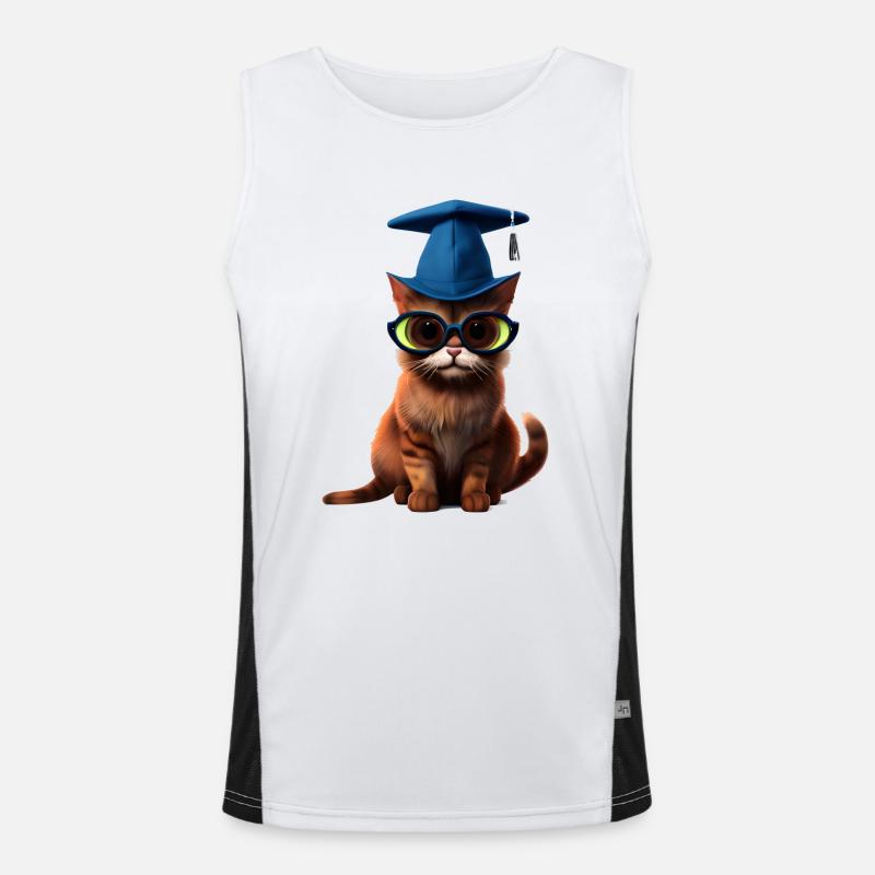 Bachelor Schulabschluss Katze Studium Absolvent Funktionelles Kontrast-Tank Top für Männer 