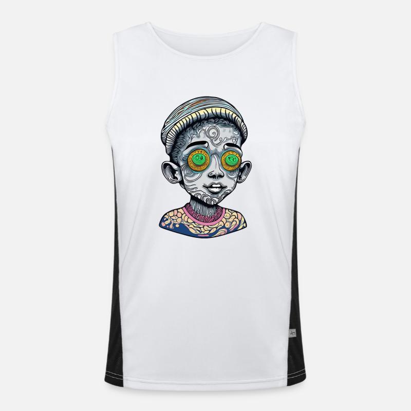 Visage d’enfant de couleur psychédélique avec étrange et profond Débardeur respirant contrasté Homme 