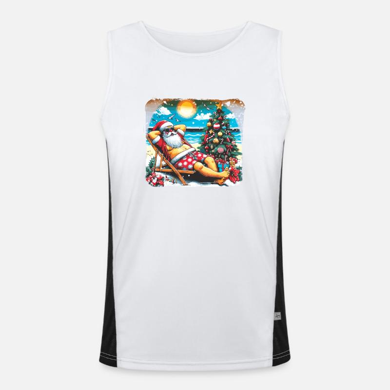 Santa is vacationing on the beach festive summer look Men's Functional Contrast Tank Top 