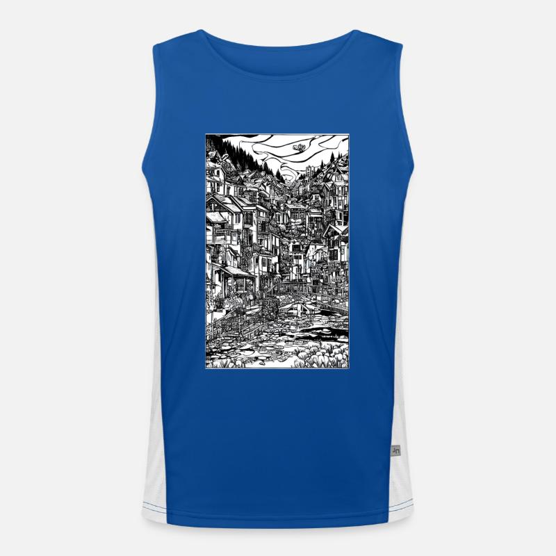 Scène complexe de village à l’encre Débardeur respirant contrasté Homme 