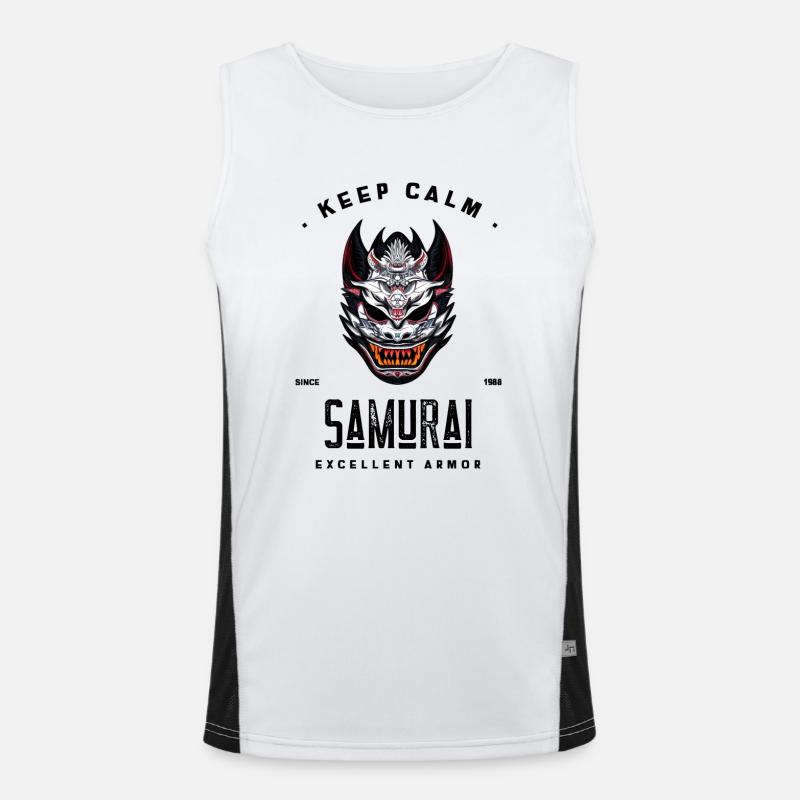 samurai Since 1988 armor keep calm excellent armor - Men's Functional Contrast Tank Top  - white/black