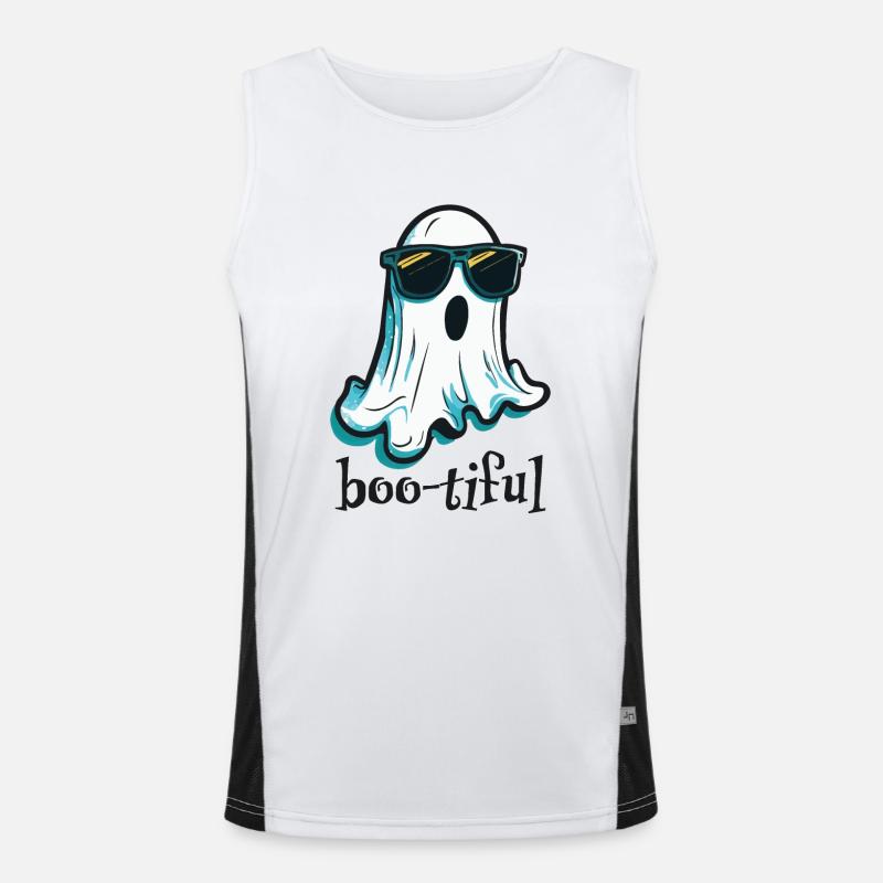 Boo-tiful Bootiful Ghost with Sunglasses Men's Functional Contrast Tank Top 