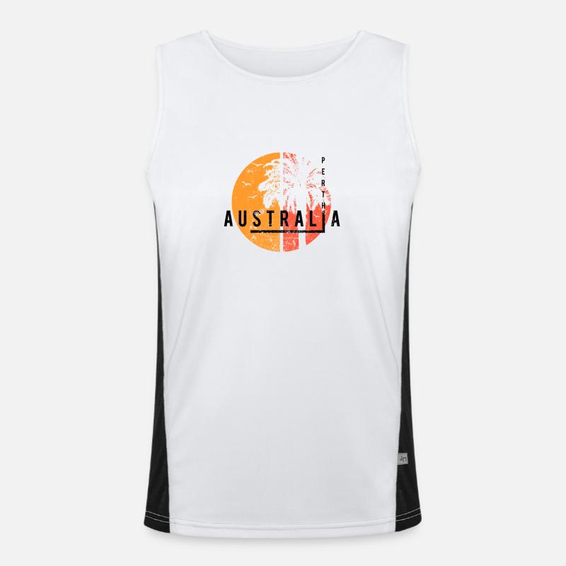 Artistic Perth Australia Cool Palm Tree Vacation Men's Functional Contrast Tank Top 