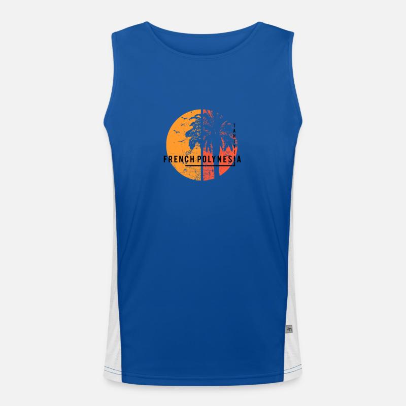 Artistic Tahiti French Polynesia Cool Palm Tree Men's Functional Contrast Tank Top 