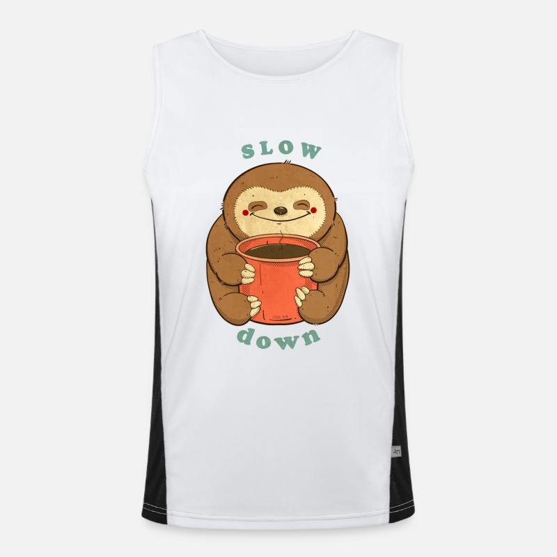 Faultier mit Kaffee langsamer Funktionelles Kontrast-Tank Top für Männer 