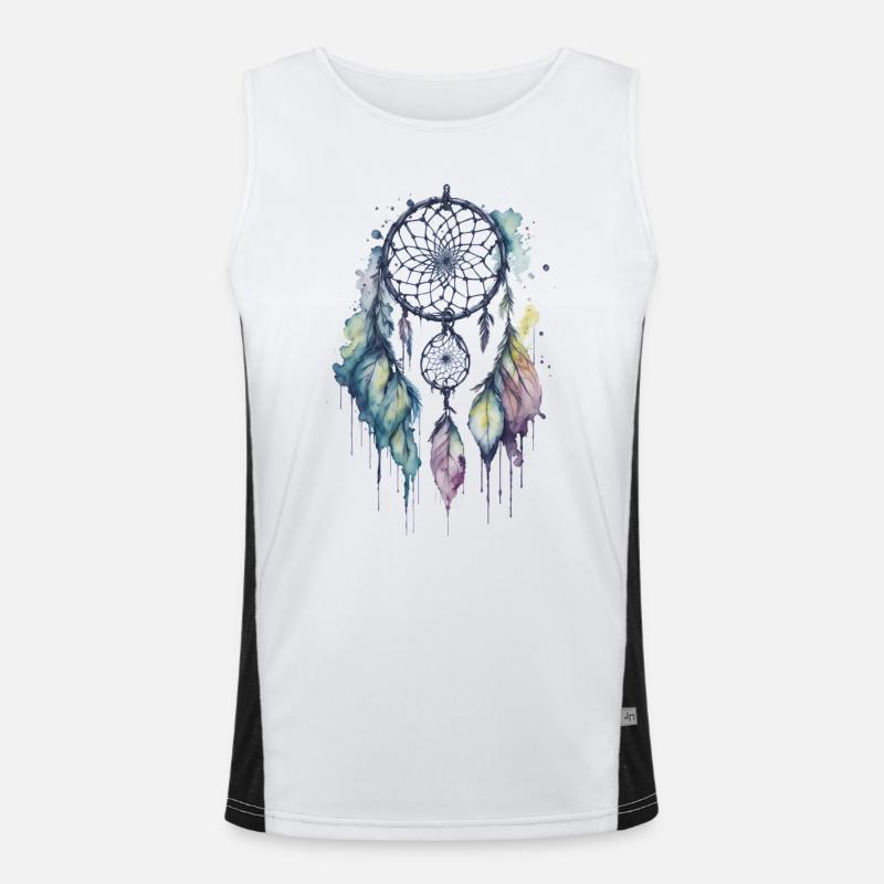 Skurrile Träume: Ein zarter Aquarell-Traumfang Funktionelles Kontrast-Tank Top für Männer 