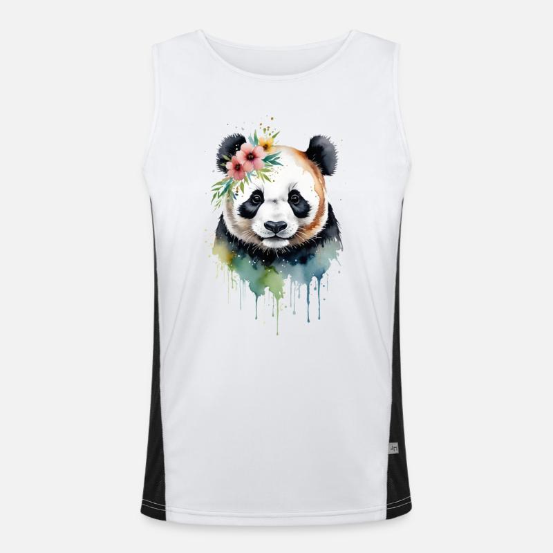 Aquarelle Panda Entouré De Fleurs Débardeur respirant contrasté Homme 
