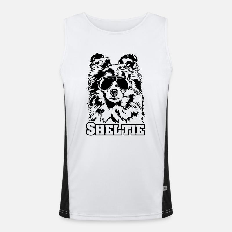 Lustiger SHELTIE cool Sonnenbrille Hunde Hund Funktionelles Kontrast-Tank Top für Männer 