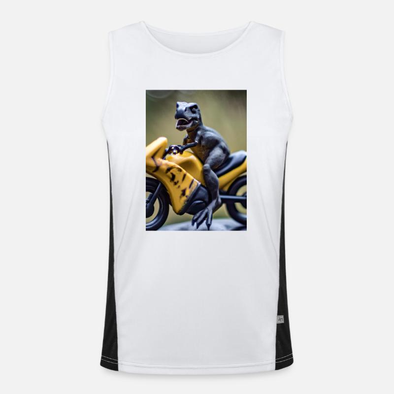 Dinosaurier auf Motorrad Funktionelles Kontrast-Tank Top für Männer 