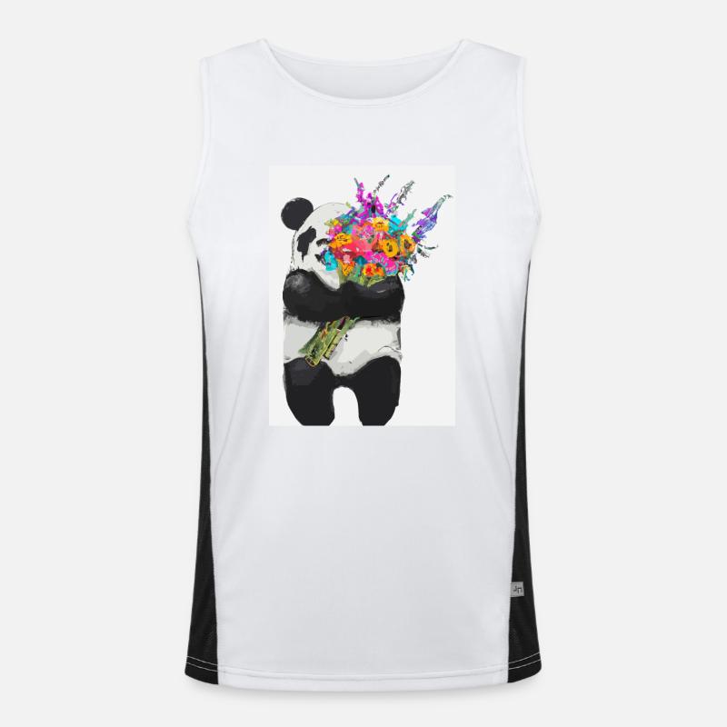 Panda mit Blumenstrauß Funktionelles Kontrast-Tank Top für Männer 
