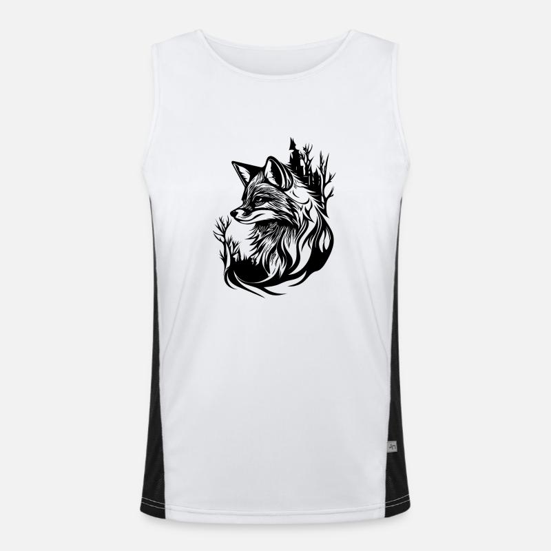 Pretty Cute Tattoo Style Fox in the Forest Men's Functional Contrast Tank Top 