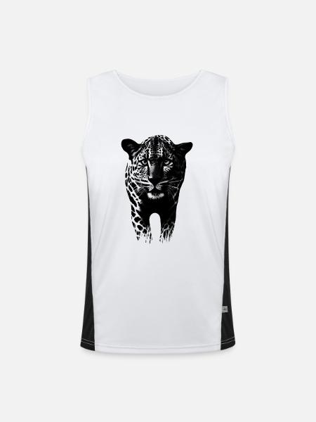 Leopard Gepard Raubkatze - Funktionelles Kontrast-Tank Top für Männer  - Weiß/Schwarz - Vorne